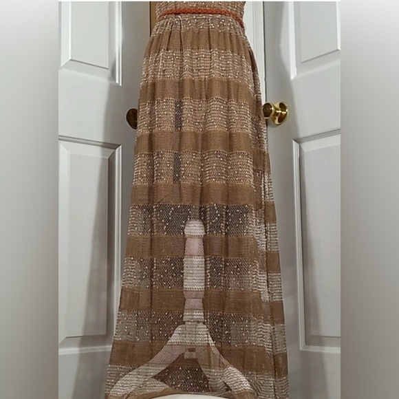 NWT Med A'Reve Striped Net Crocheted Maxi Sundress w/ Crocheted Neckline & Belt - Picture 10 of 16